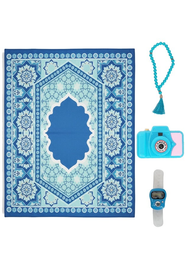 epicarma 4-in-1 Kids Prayer Mat Set with Resettable 5-Digit LCD Electronic Finger Tally Counter, Islamic Zikr Camera & Tasbih Prayer Beads – Prayer Mat for Kids Learning the Salah, 60×100cm - Image 1
